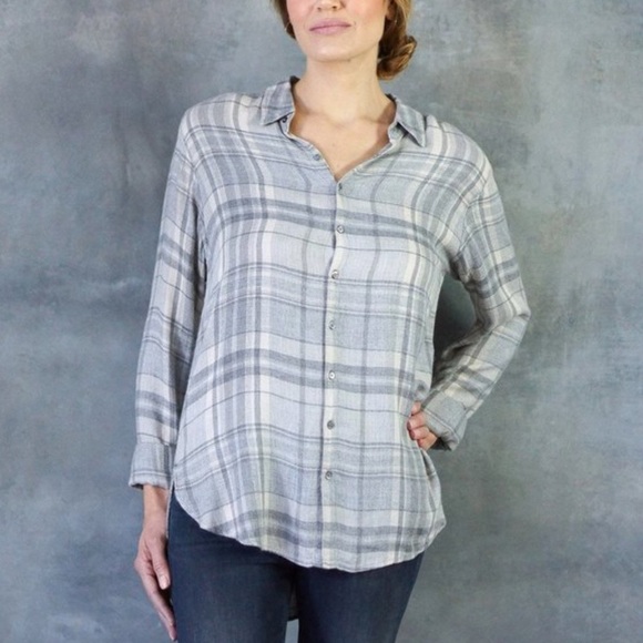Xirena Shelby Gray Plaid Flannel Long Sleeve Button Up Shirt - Picture 2 of 11